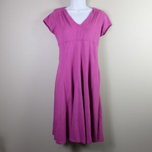 eShakti Purple Short Sleeve V-Neck Fit and Flare Midi Dress Size 2